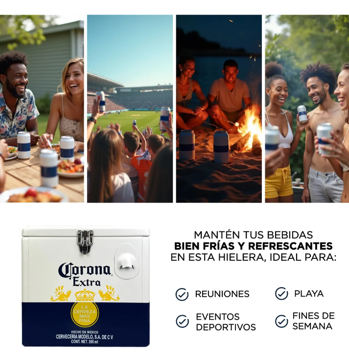 Hielera Metálica Corona Extra 15 Litros | Nevera Portátil Vintage para Bebidas y Cerveza