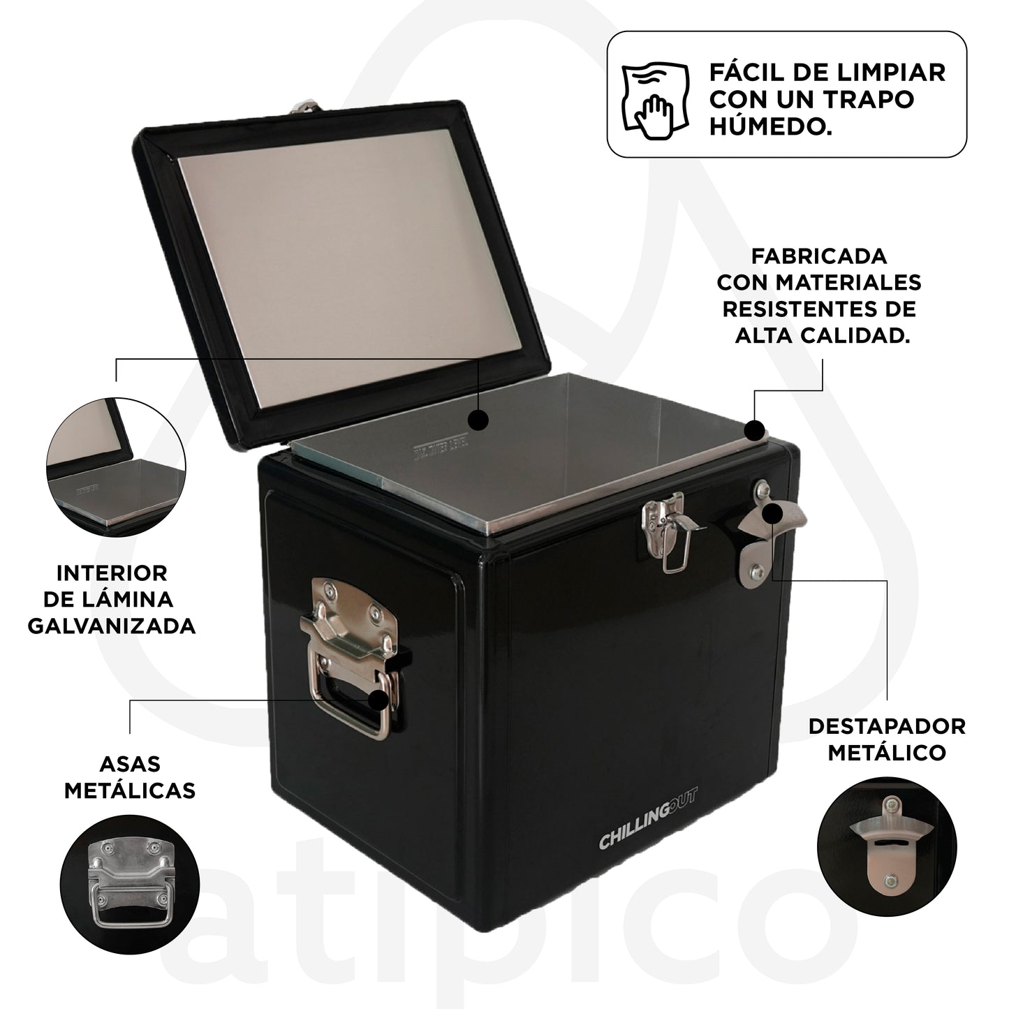 Hielera Metálica de 15 Litros Negro ChillingOut