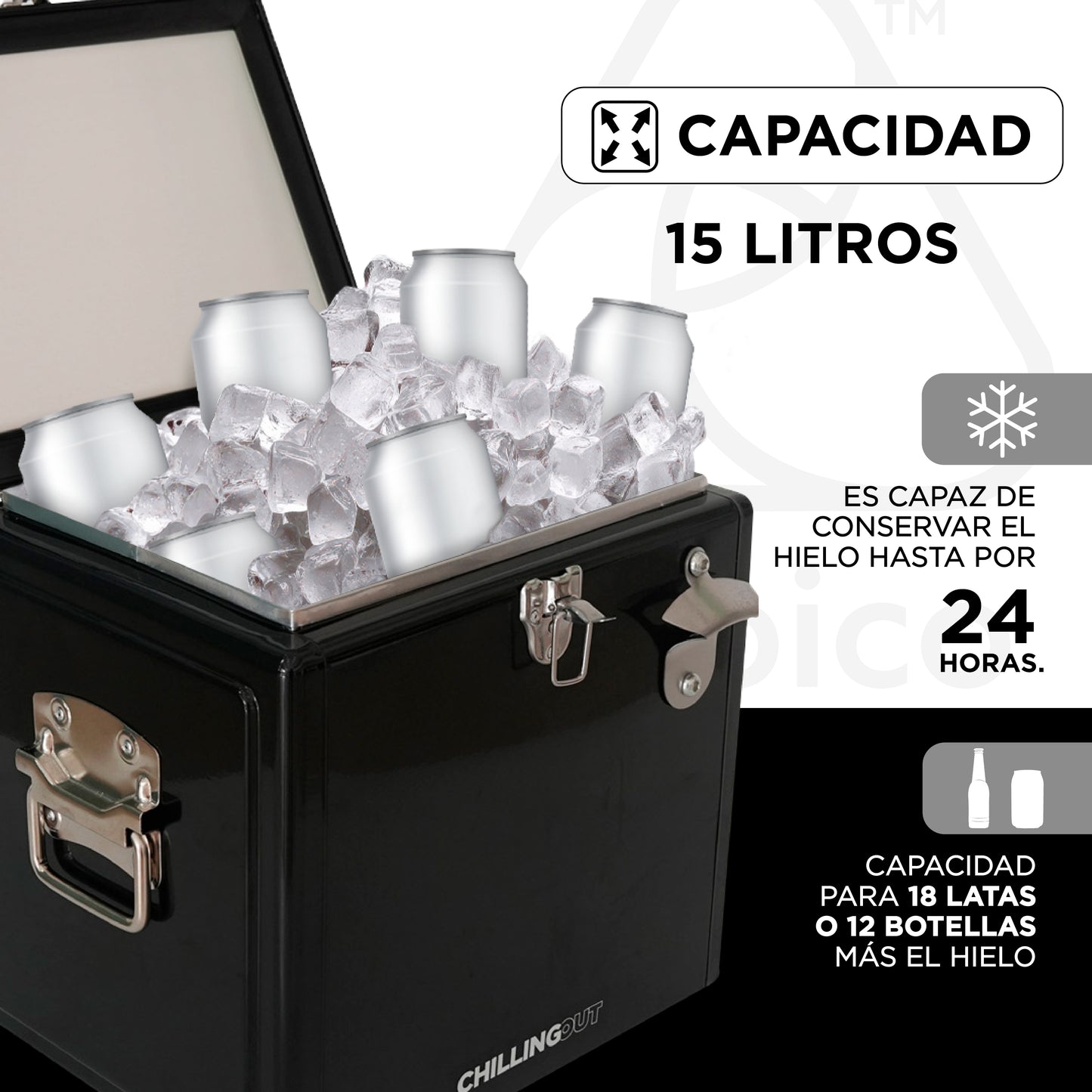 Hielera Metálica de 15 Litros Negro ChillingOut