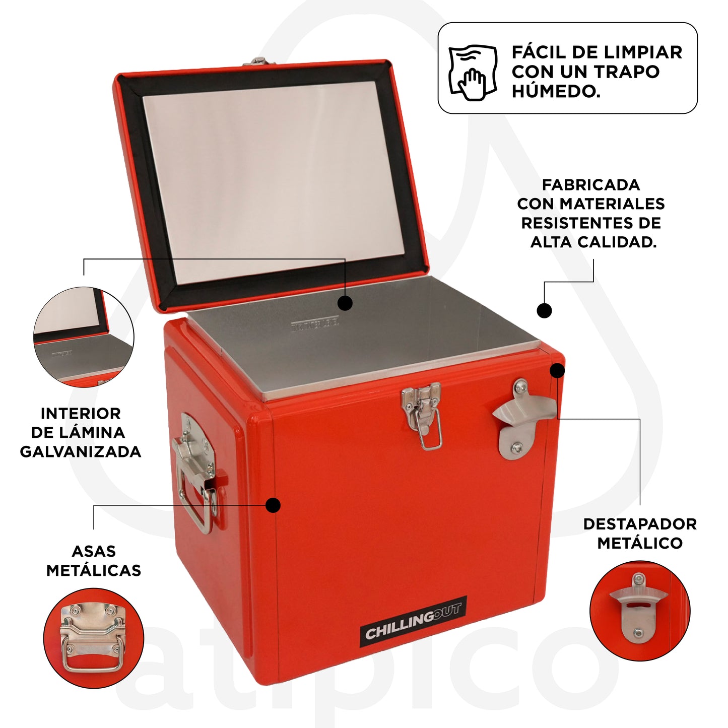 Hielera Metálica de 15 Litros Roja ChillingOut