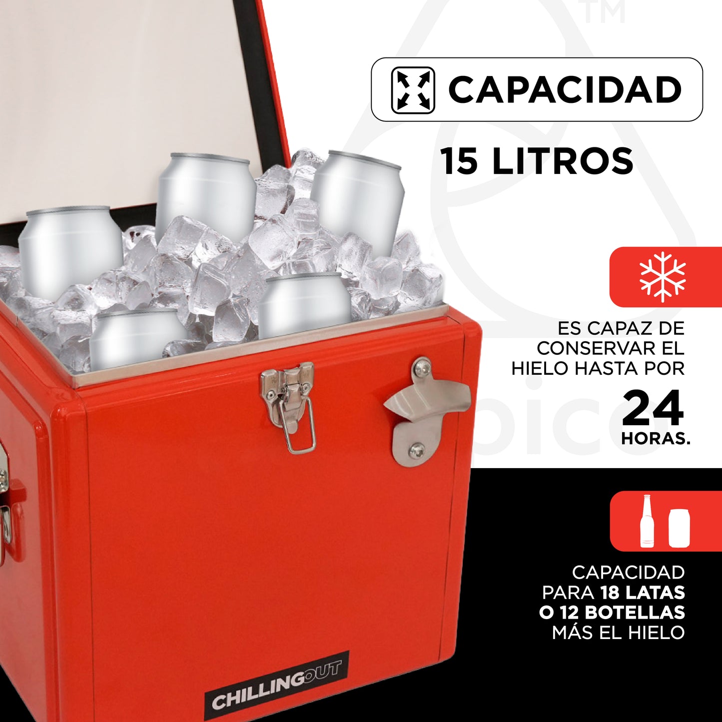 Hielera Metálica de 15 Litros Roja ChillingOut