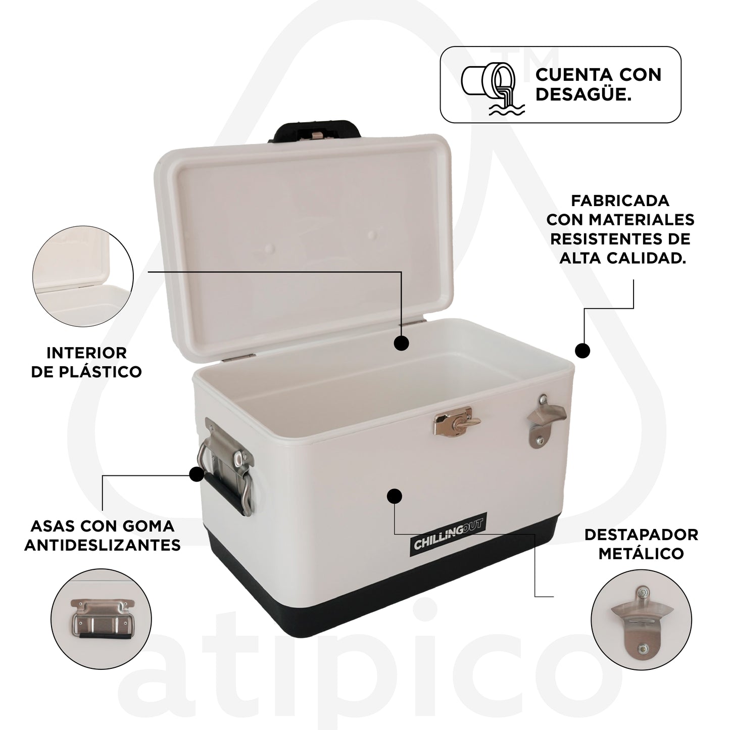 Hielera Metálica de 30 Litros Blanca Chilling-Out