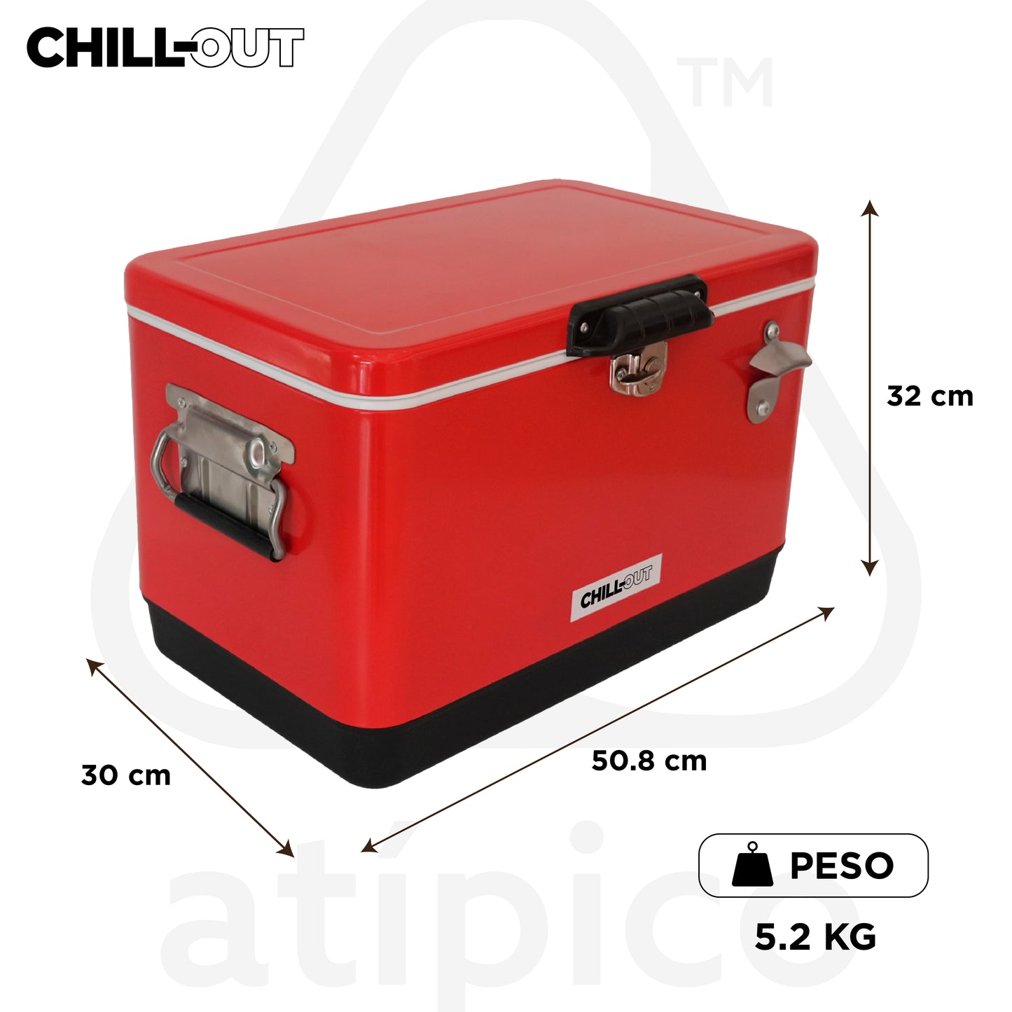 Hielera Metálica de 30 Litros Roja Chill-Out