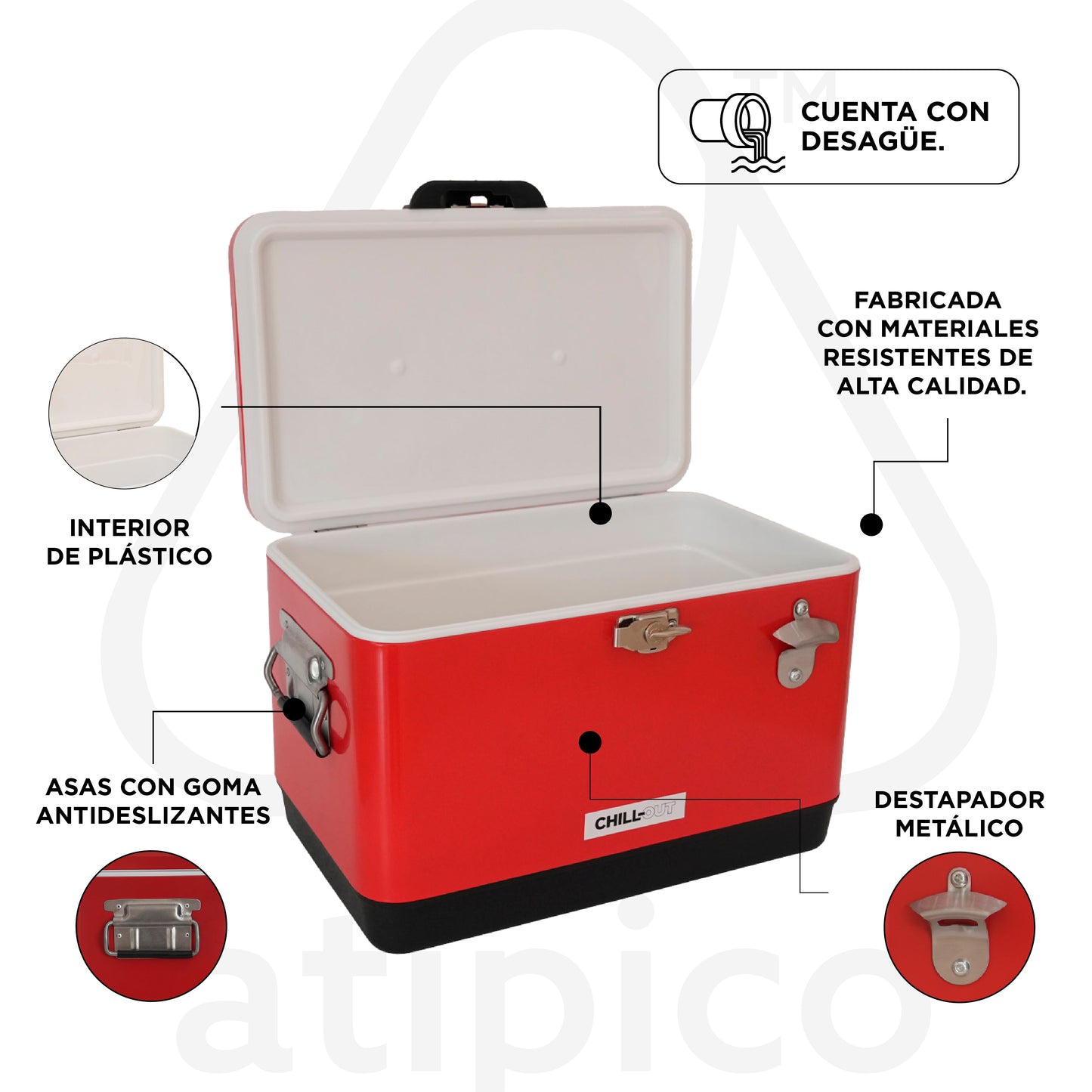 Hielera Metálica de 30 Litros Roja Chill-Out