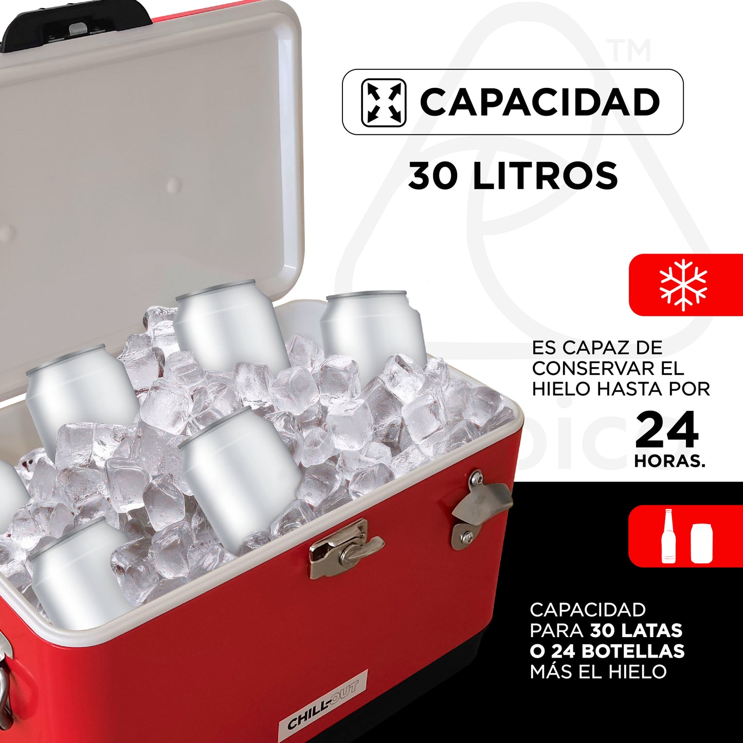 Hielera Metálica de 30 Litros Roja Chill-Out