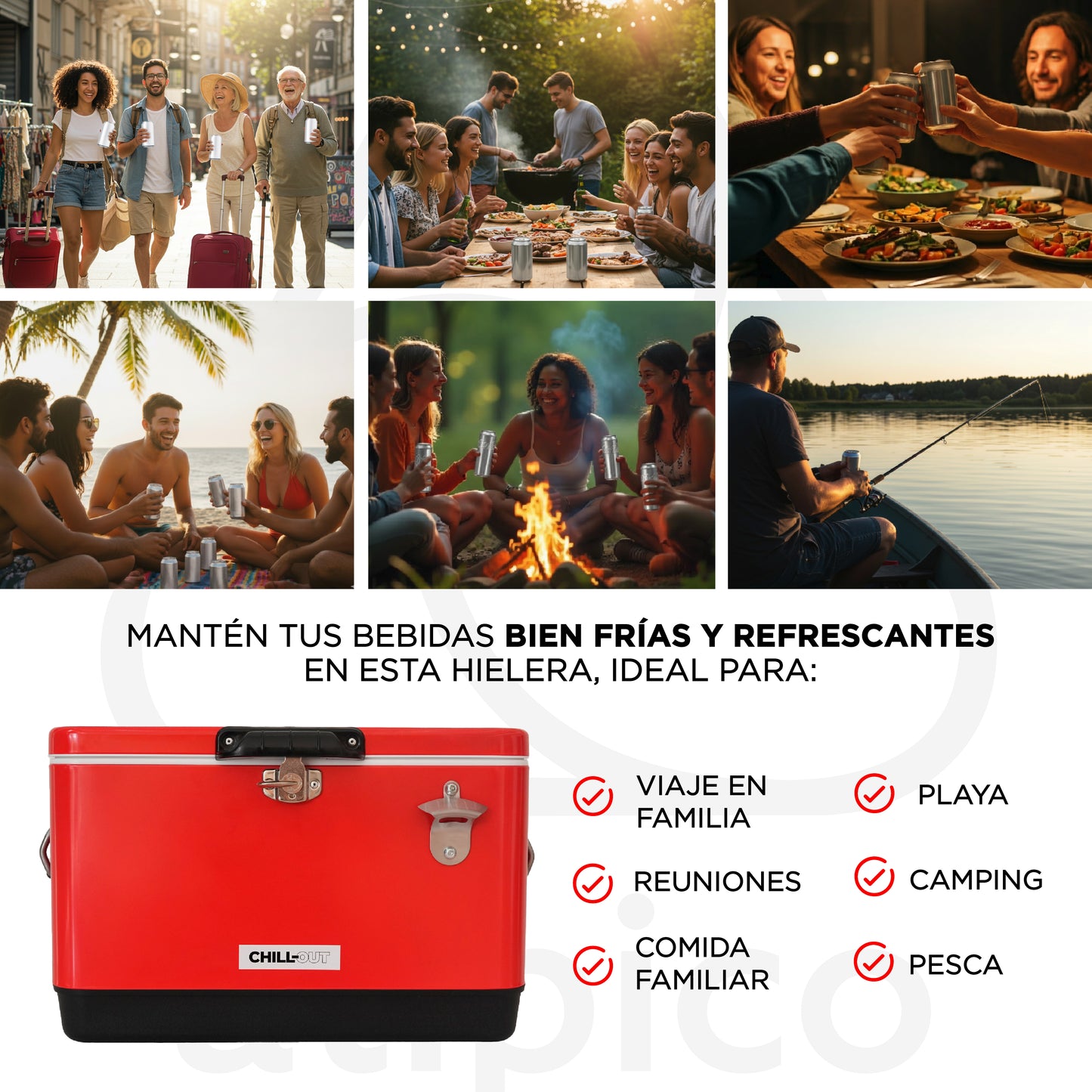 Hielera Metálica de 30 Litros Roja Chill-Out